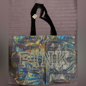 PINK Holographic Tote Bag with Black Straps